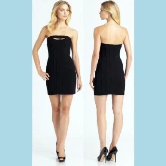 BCBGMaxAzria | Dresses | Nwt Bcbg Maxazria Jean Black Keyhole Cutout W  Piping Strapless Dress 4 | Poshmark